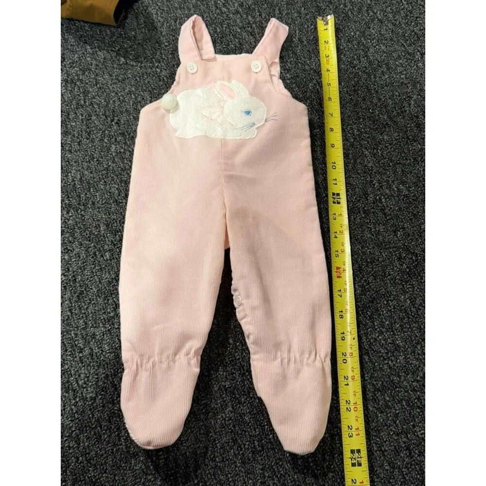 Vintage Buster Brown Baby Girl 3-6M Corduroy Overall Jumpsuit Fuzzy Bunny Rabbit